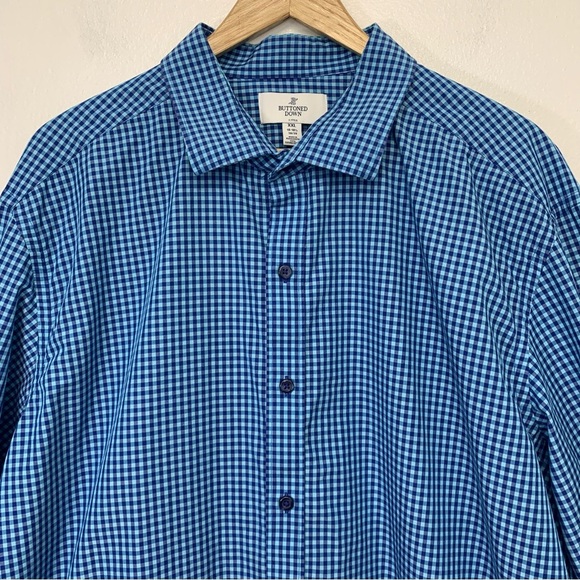 Buttoned Down Mens Shirt XXL  Blue Check Long Sleeve  Supima Cotton Casual Work - Picture 3 of 7